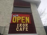 Ikor cafe now open sign Ikor cafe now open sign