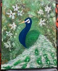 A painting of a peacock and flowers A painting of a peacock and flowers